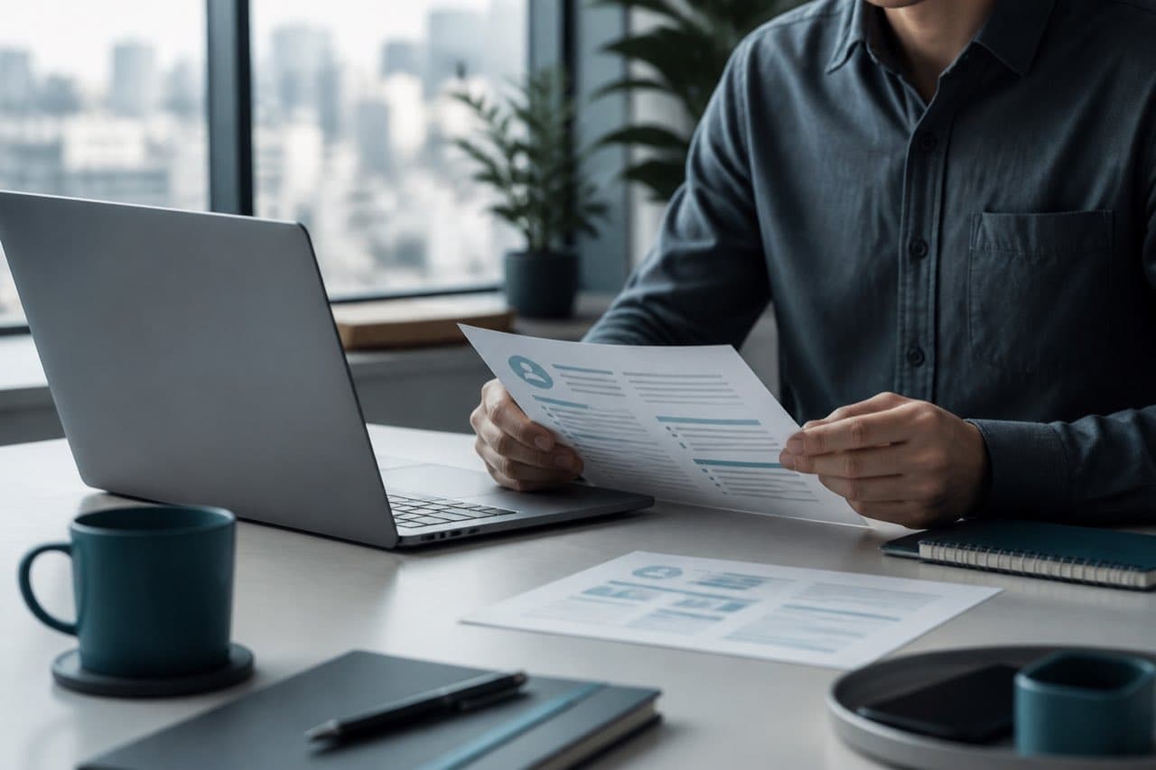 Reviewing career materials at a desk